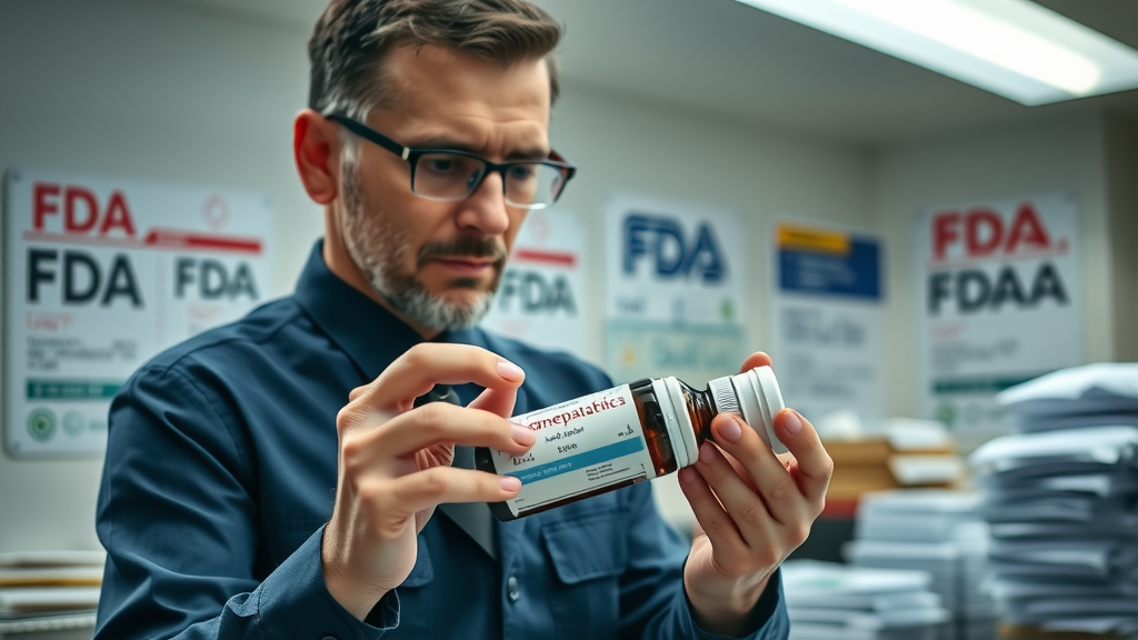 Regulatory officer reviewing labels of homeopathic products for safety in the United States