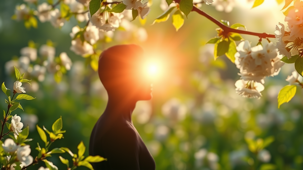 Silhouette with glowing aura shows holistic approach to mind-body healing.