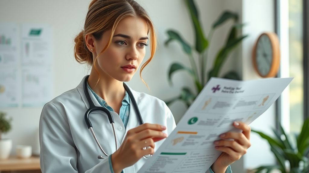 Healthcare practitioner reviewing complementary therapies in modern integrative health clinic