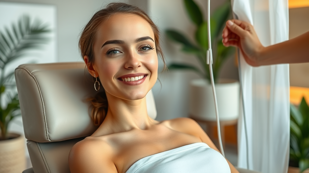 Woman receiving IV hydration in spa for enhanced wellness and beauty