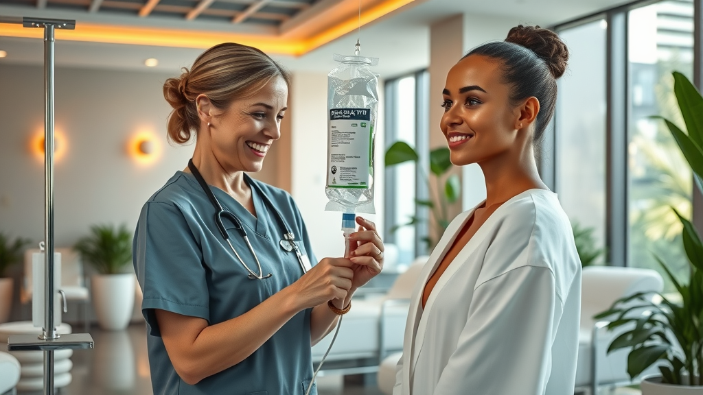 Modern spa nurse prepares IV hydration for aesthetic wellness