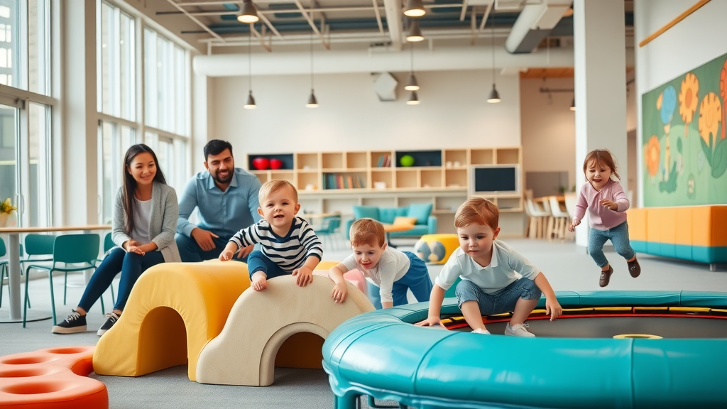 Kids enjoying obstacle courses at a safe, clean indoor playground kid clubhouse