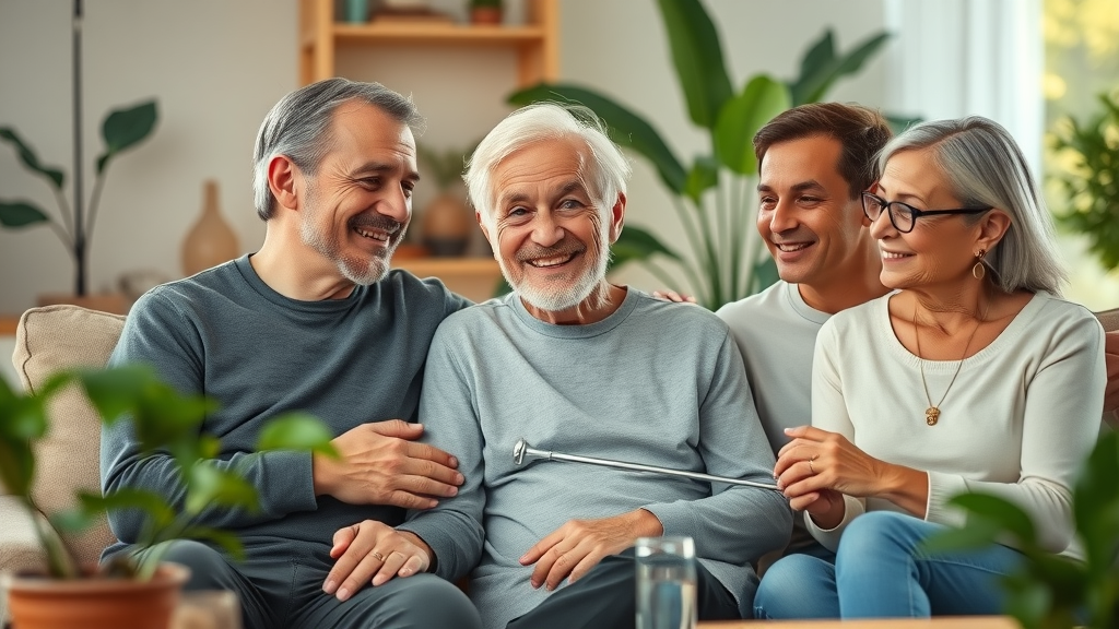 happy middle-aged patient celebrating functional medicine recovery with family at home