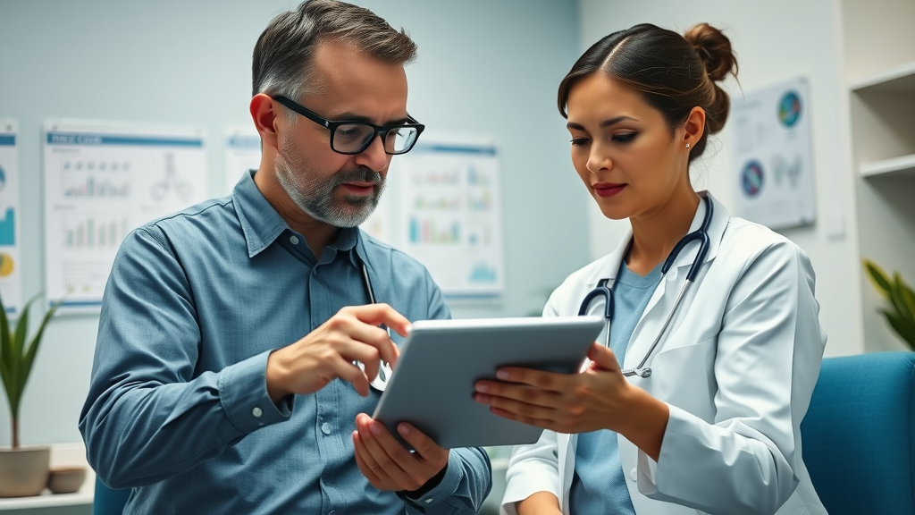 functional medicine practitioner reviewing test results with patient in modern health office