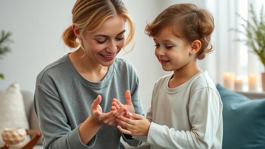Holistic practitioner comforts child using gentle holistic approach care.