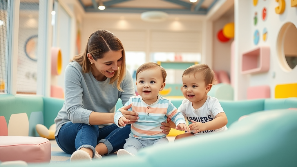 Toddlers playing safely in indoor playground kid clubhouse toddler zone