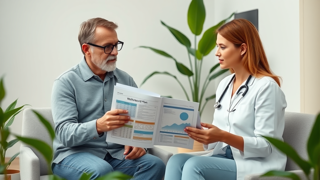 Patient and naturopath discussing an individualized wellness plan in a modern clinic with green plants