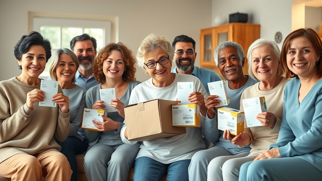 Patients celebrating successful specialty pharmacy delivery, specialty medications delivered at home