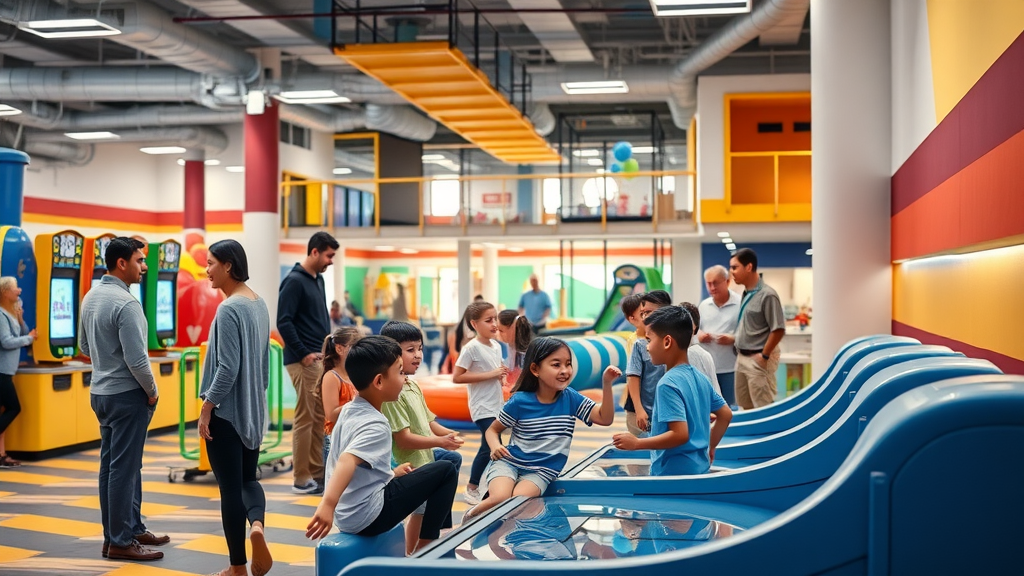 Interactive play and parent supervision at indoor playground kid clubhouse