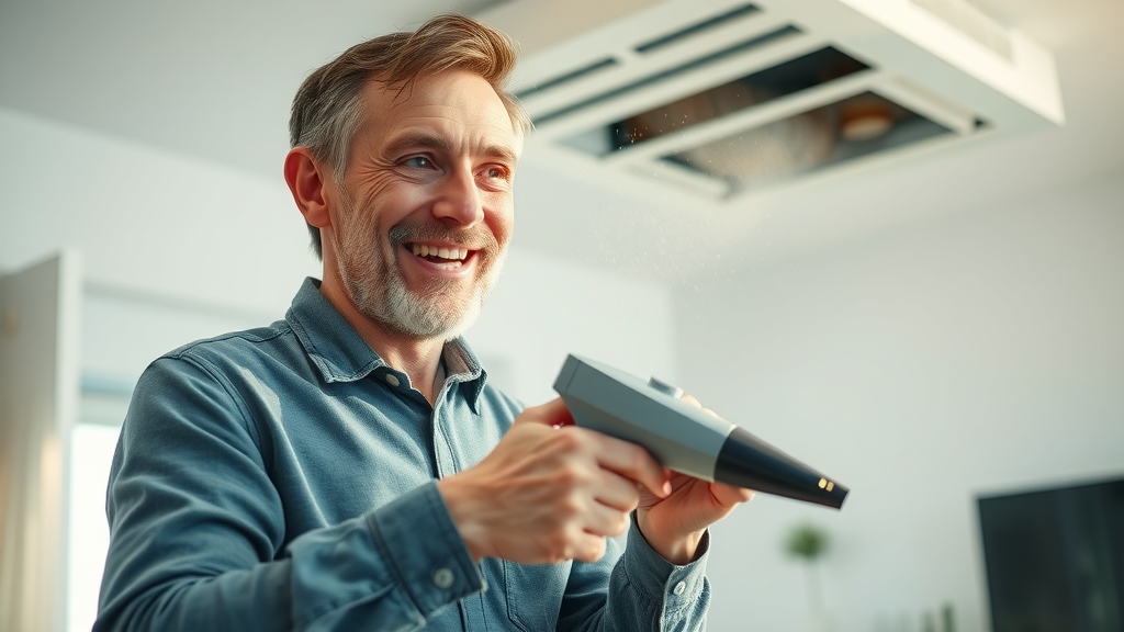 homeowner vacuuming HVAC air vents, proactive maintenance, content, clean ducts, hvac unit care