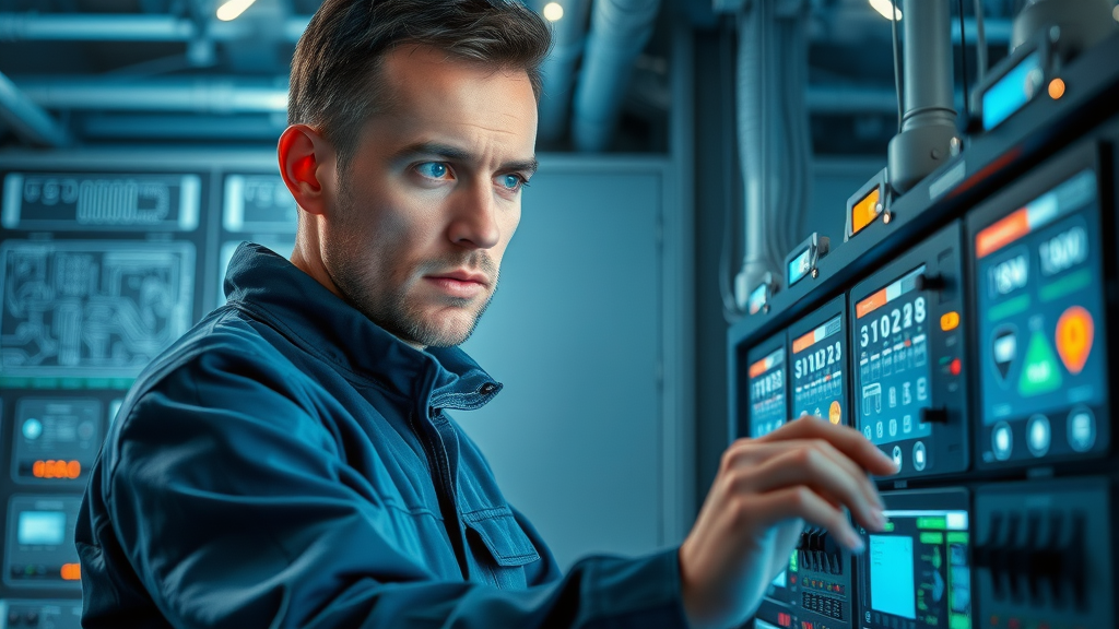hvac technician diagnosing hvac control board with advanced tools, modern system repair, hvac unit