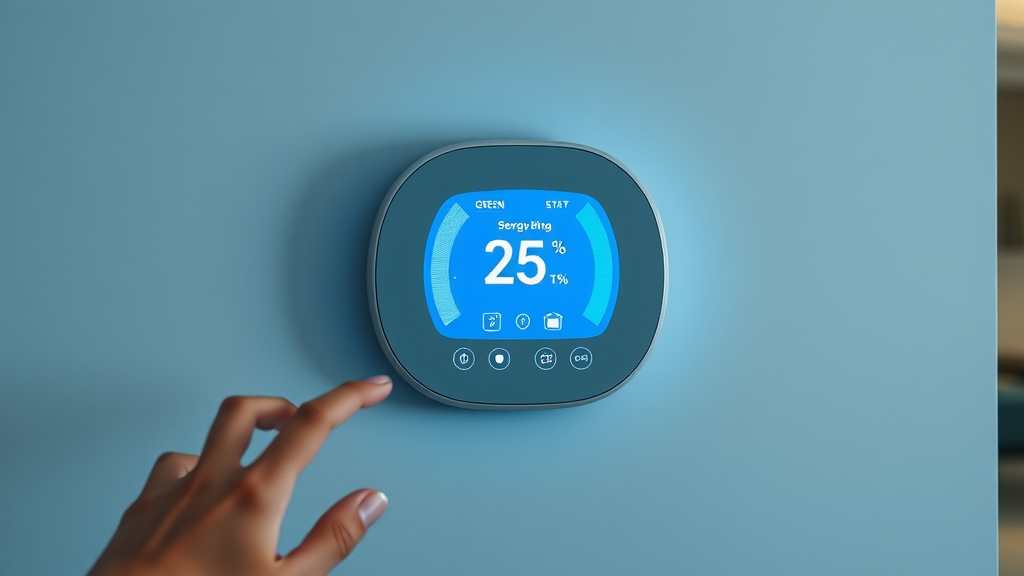 modern smart thermostat on wall showing energy savings, hvac system upgrade, home air conditioning